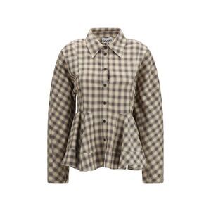 Ganni Women Check Flannel Peplum Shirt